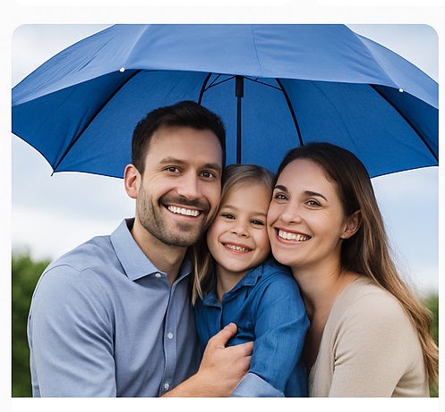 Family under umbrella